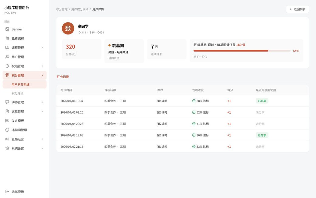 用户积分详情 后台页面